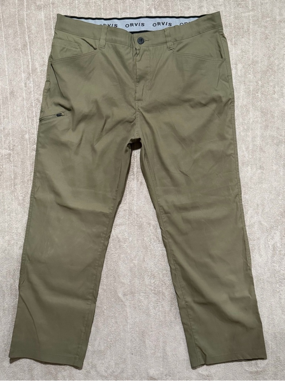 Orvis Men's 40x30 Olive Green Tech Pants Hiking Fishing Water Repellent Stretch